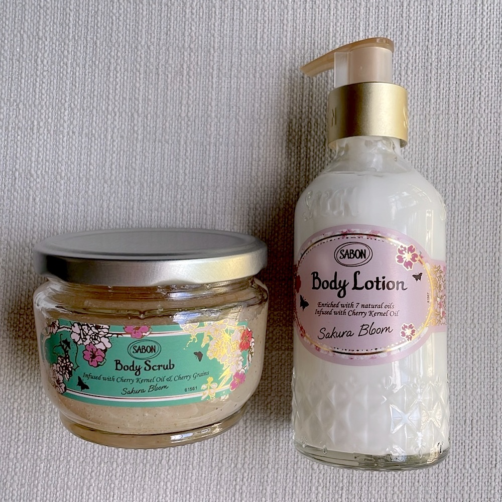SABON Sakura bloom body lotion and body scrub set